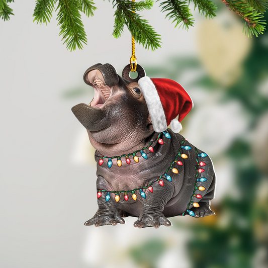 Cute Baby Hippo Moo Deng Flat Ornament, Christmas Moo Deng Hanging Ornament Decor Gift (Copy)