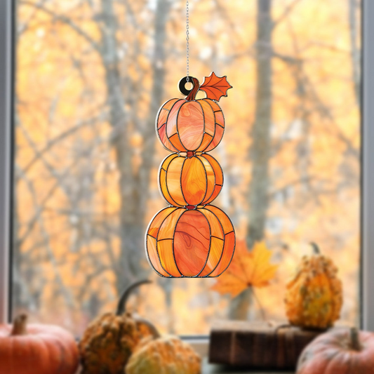 Halloween Pumpkin Suncatcher Ornament, Vintage Pumpkin Fall Ornament Decor