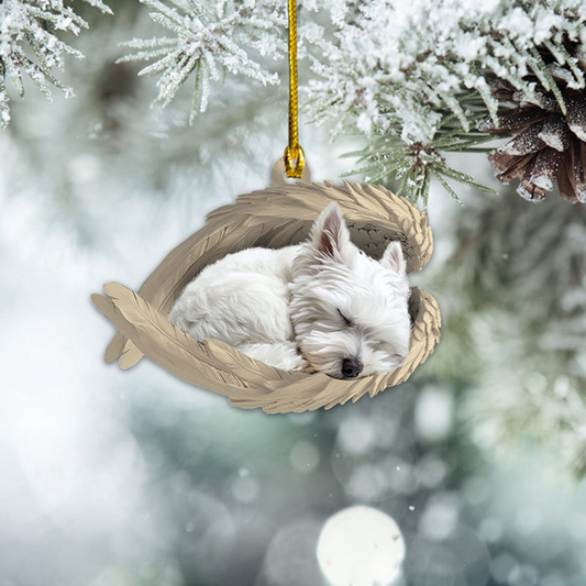 West Highland White Terrier Dog Sleeping Angel Wings Ornament, Cute Dog Christmas Ornament Decor