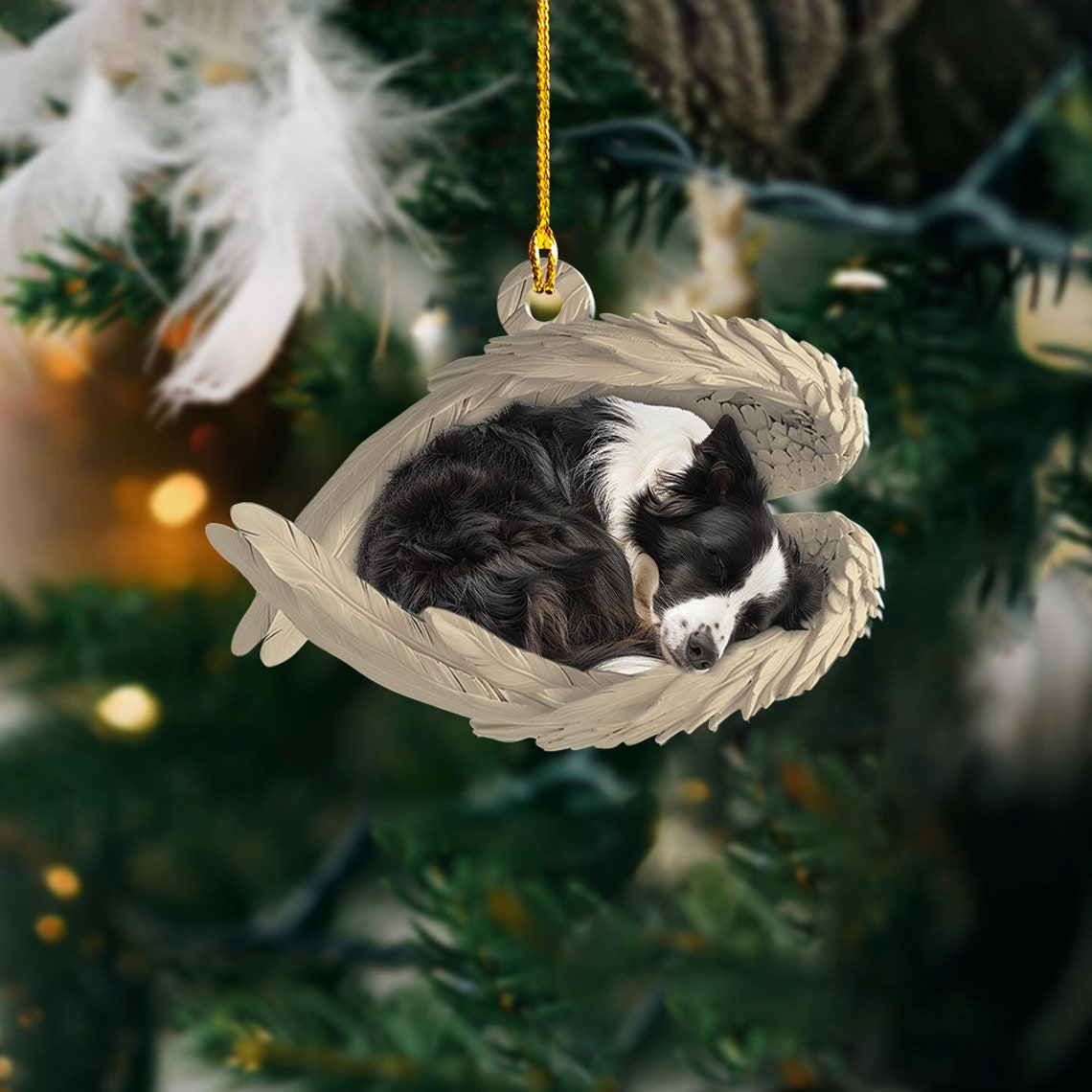 Border Collie Dog Sleeping Angel Wings Ornament, Ornament Dog Sleeping Christmas Decor Gift