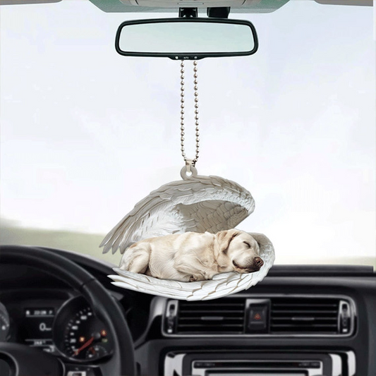 Christmas Labrador Retriever Dog Angel Wings Car Ornament, Cute Dog Sleeping Christmas Ornament