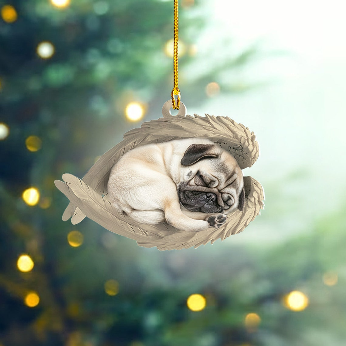 Lovely Pug Dog Hanging Christmas Ornament Gift, Pug Dog Sleeping Angel Wings Ornament Decor