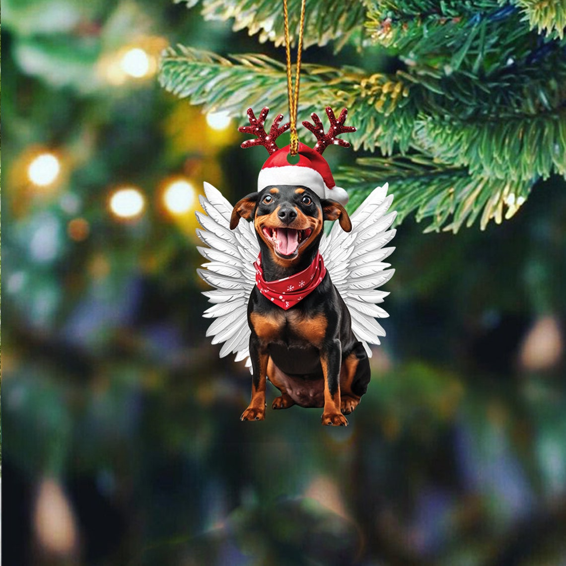 Cute Dog Angel Wings Hanging Christmas Ornament, Dog Flat Car Christmas Ornament Decor Gift