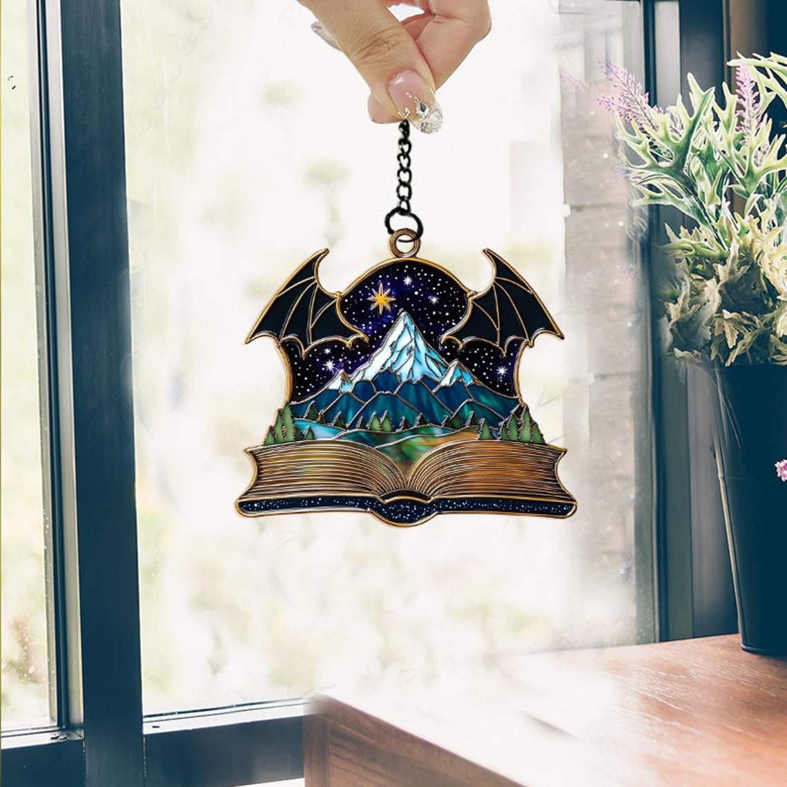 Book Night Sky Suncatcher Ornament, Night Court Hanging Window Decor