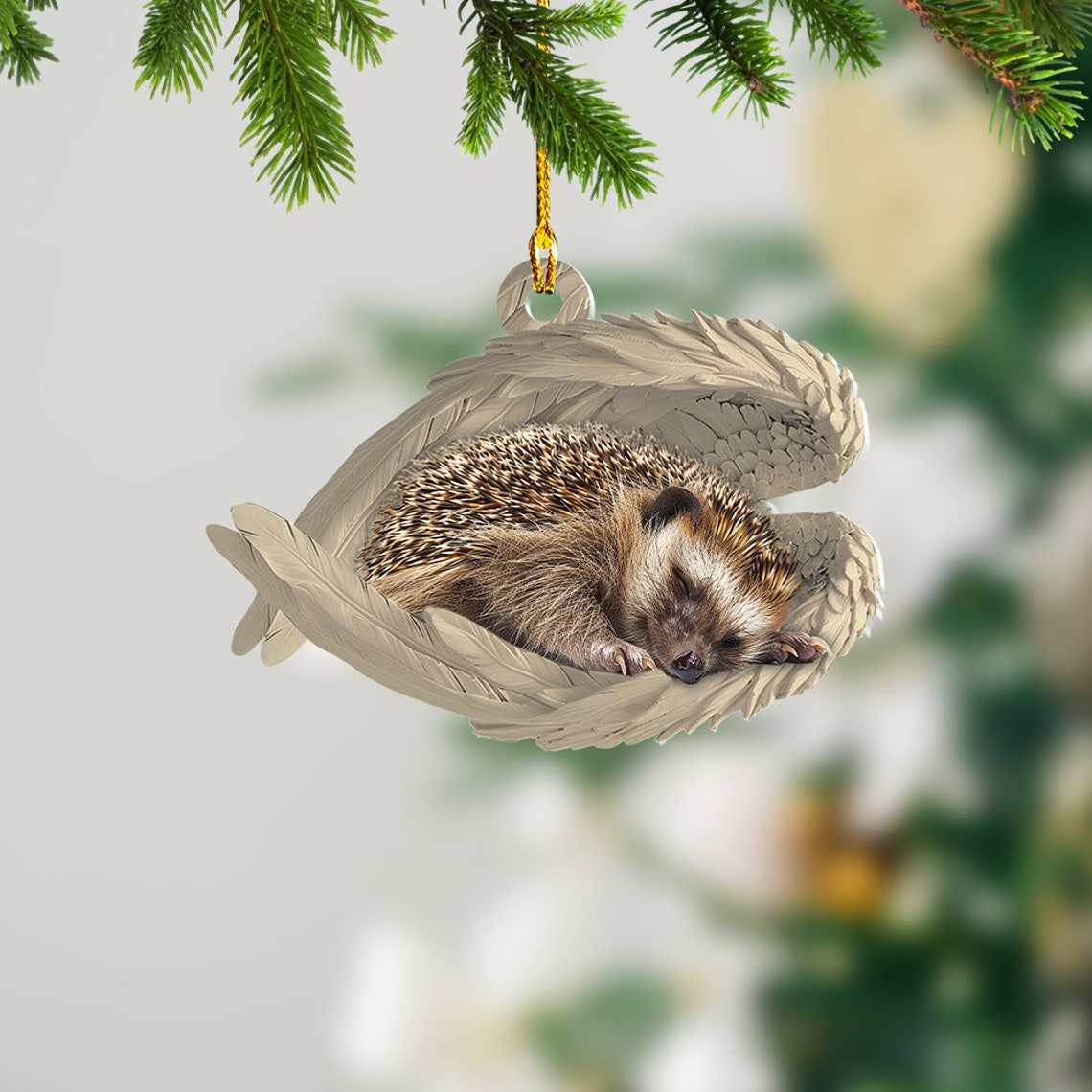 Hedgehog Sleeping Angel Hanging Ornament, Hedgehog Angel Wings Ornament Christmas Gift