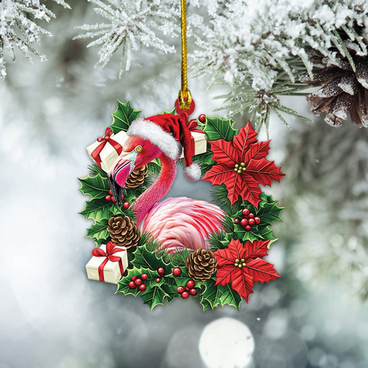 Flamingo Hanging Christmas Wreath Ornament, Cute Flamingo Hanging Christmas Ornament Decor Gift