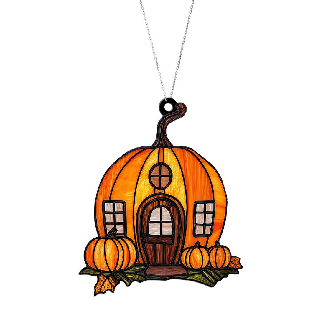 Pumpkin House Suncatcher, Pumpkin House Hanging Ornament Decor