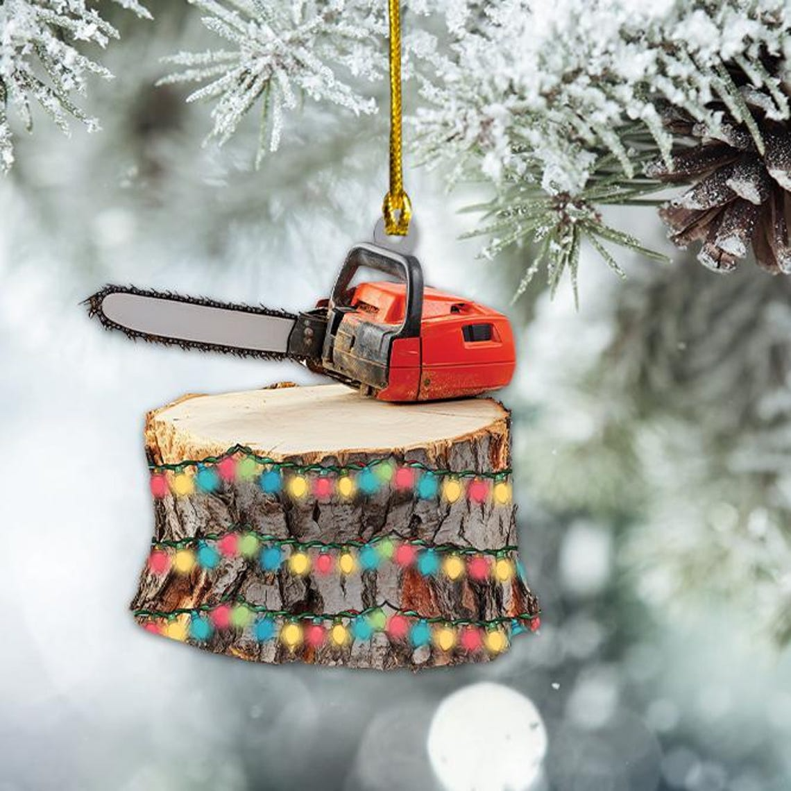 Chainsaw Hanging Christmas Ornament Decor, Christmas Tree Cutter Ornament Gift Holiday