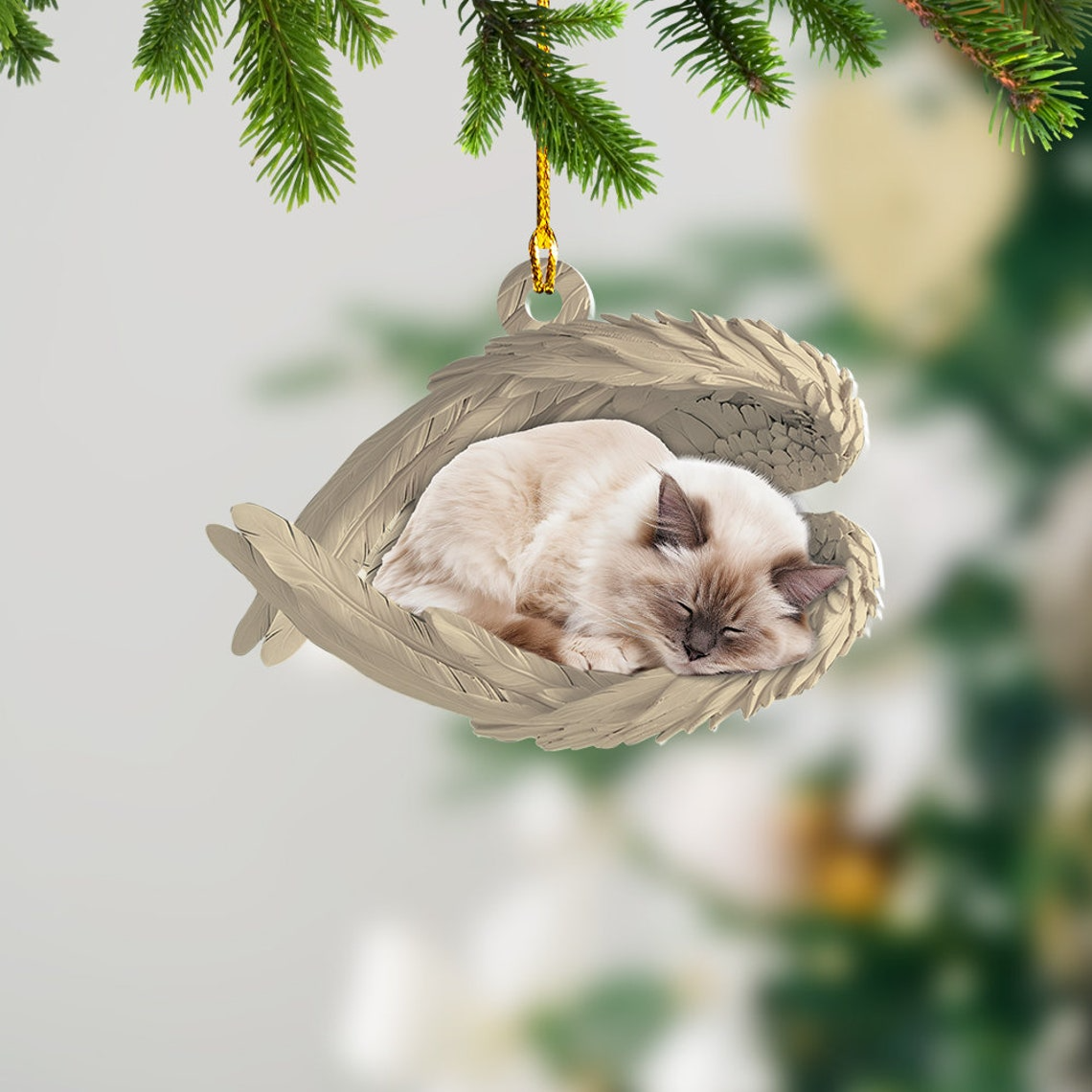 Unique Birman Cat Sleeping Hanging Angel Ornament, Birman Cat Angel Wings Ornament Decor Gift