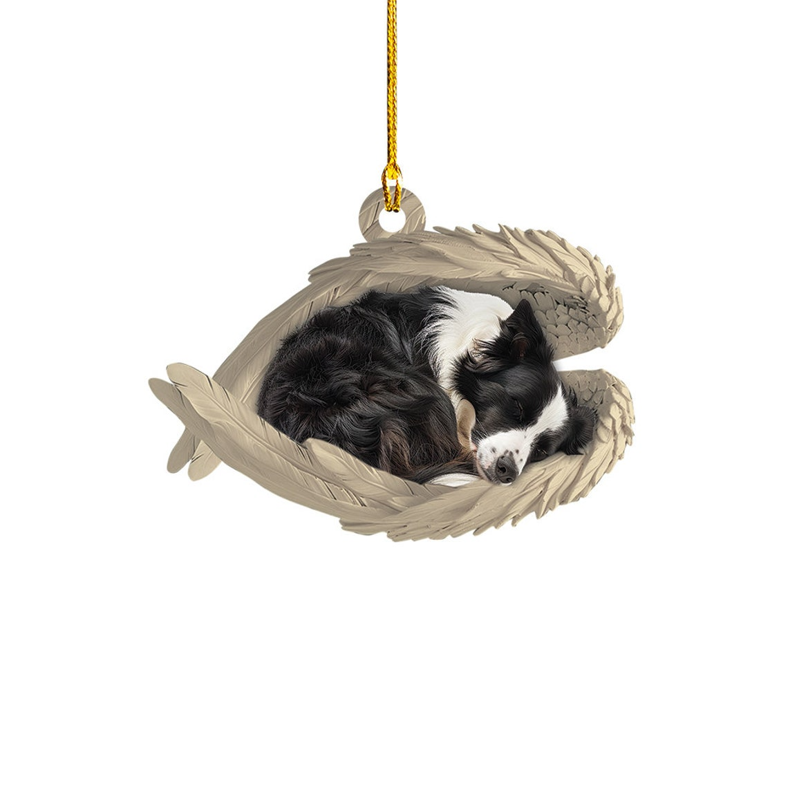 Border Collie Dog Sleeping Angel Wings Ornament, Ornament Dog Sleeping Christmas Decor Gift