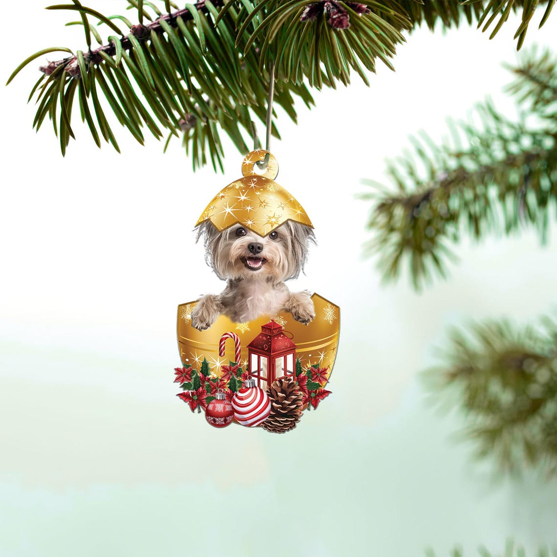 Chinese Crested In in Golden Egg Christmas Ornament, Dog Cute Hanging Christmas Decor