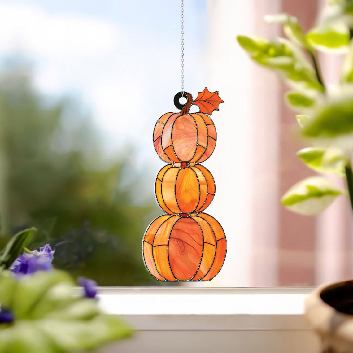 Halloween Pumpkin Suncatcher Ornament, Vintage Pumpkin Fall Ornament Decor