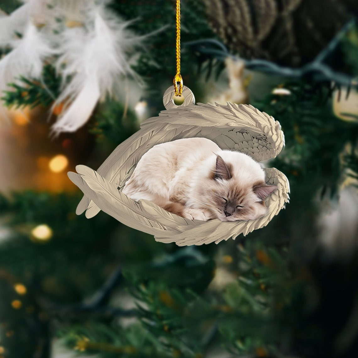 Unique Birman Cat Sleeping Hanging Angel Ornament, Birman Cat Angel Wings Ornament Decor Gift