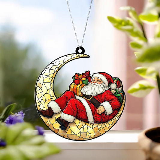 Funny Santa Claus Christmas Suncatcher Ornament, Funny Santa Claus Hanging Ornament