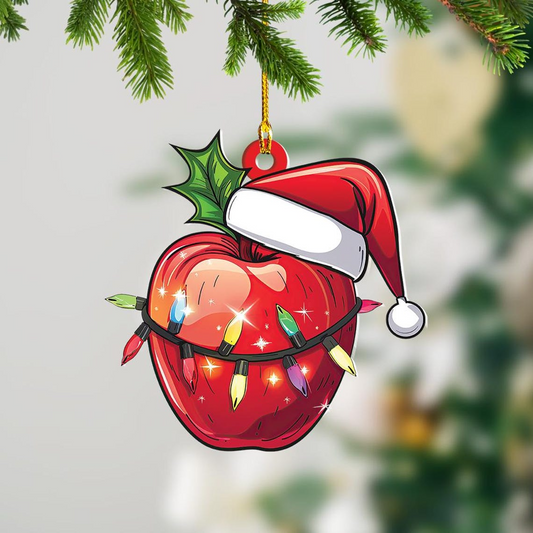 Red Apple Christmas Lights Ornament, Red Apple Flat Hanging Ornament Lovers Gift