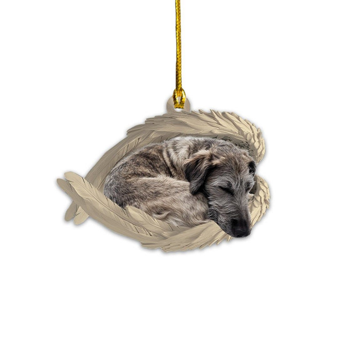 Irish Wolfhound Dog Sleeping Angel Wings Ornament, Irish Wolfhound Dog Christmas Ornament