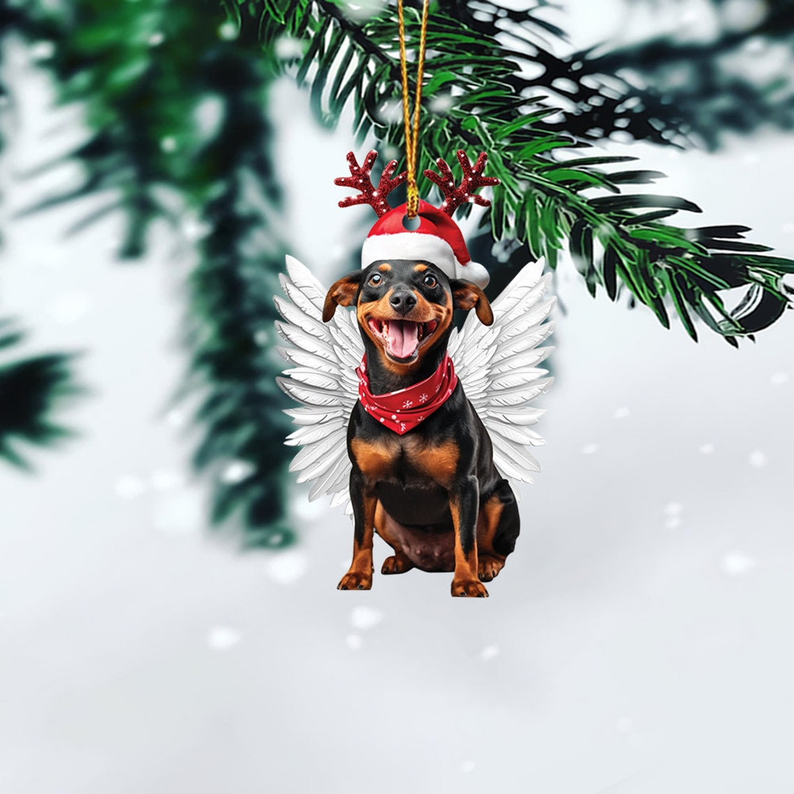 Cute Dog Angel Wings Hanging Christmas Ornament, Dog Flat Car Christmas Ornament Decor Gift