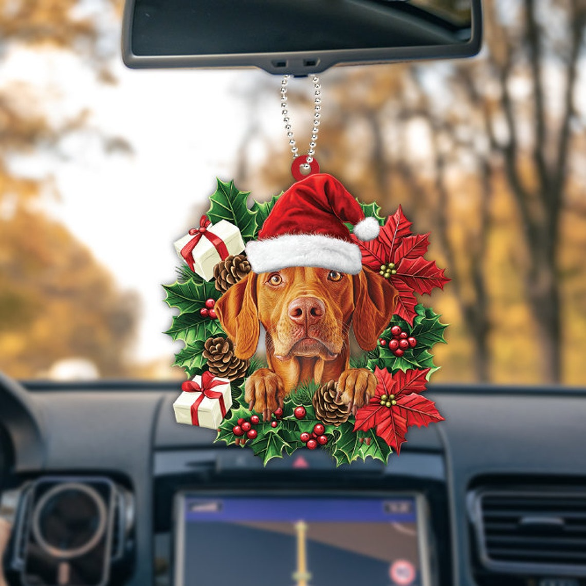 Vizsla Dog Hanging Christmas Wreath Ornament, Vizsla Dog Christmas Tree Ornament Decor