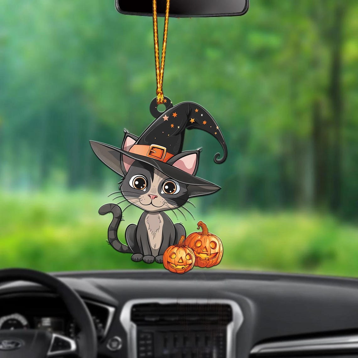 Cat Witchy And Pumpkin Hanging Halloween Ornament, Ornament Halloween Decor Holiday Gift