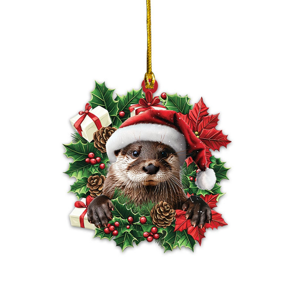 Otter Hanging Christmas Wreath Ornament, Unique Otter Car Christmas Ornament Decor Gift