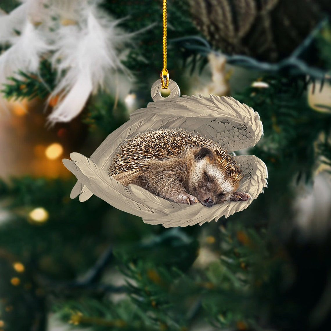 Hedgehog Sleeping Angel Hanging Ornament, Hedgehog Angel Wings Ornament Christmas Gift