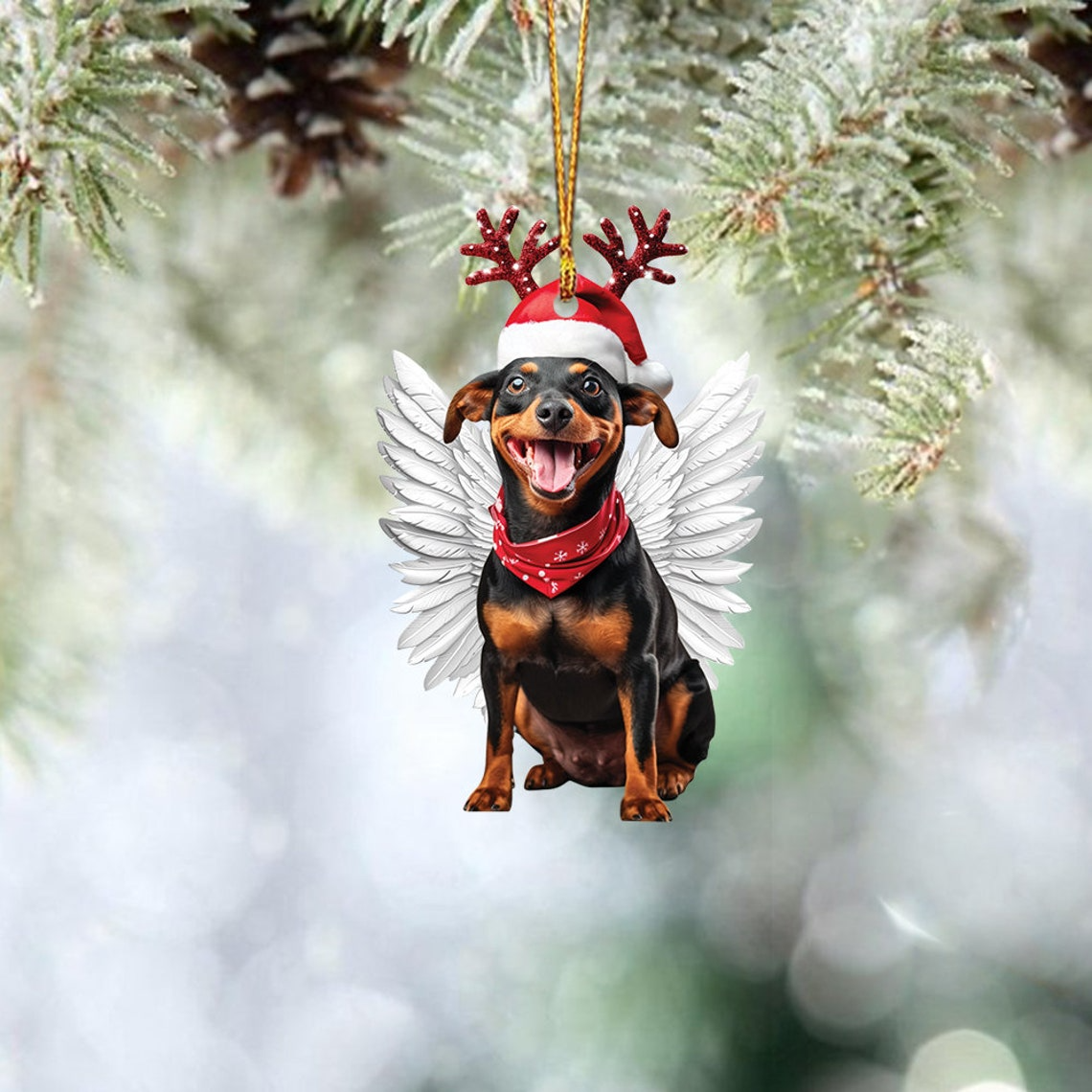 Cute Dog Angel Wings Hanging Christmas Ornament, Dog Flat Car Christmas Ornament Decor Gift