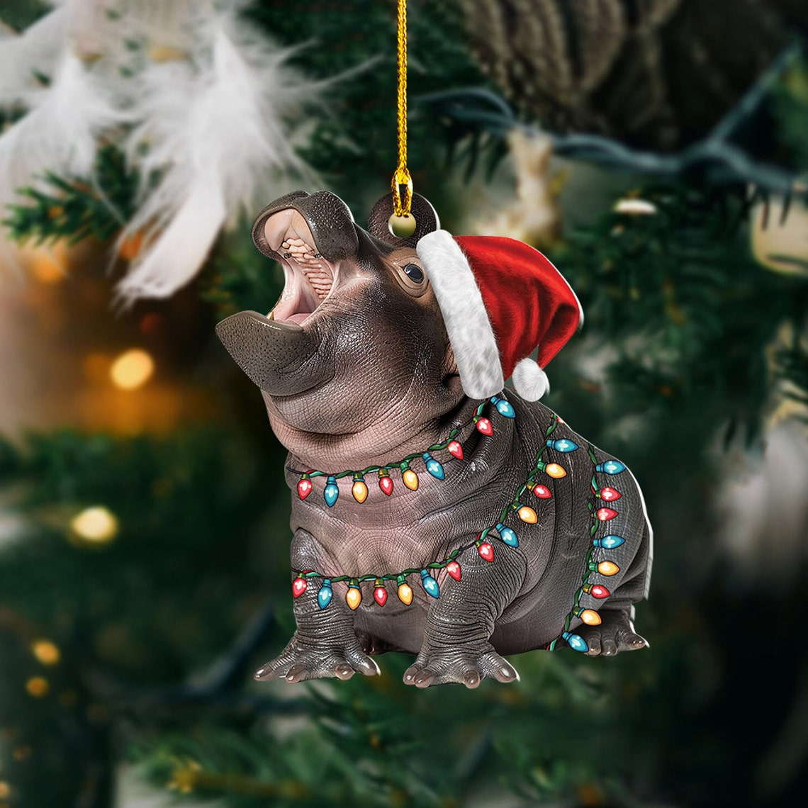 Cute Baby Hippo Moo Deng Flat Ornament, Christmas Moo Deng Hanging Ornament Decor Gift (Copy)