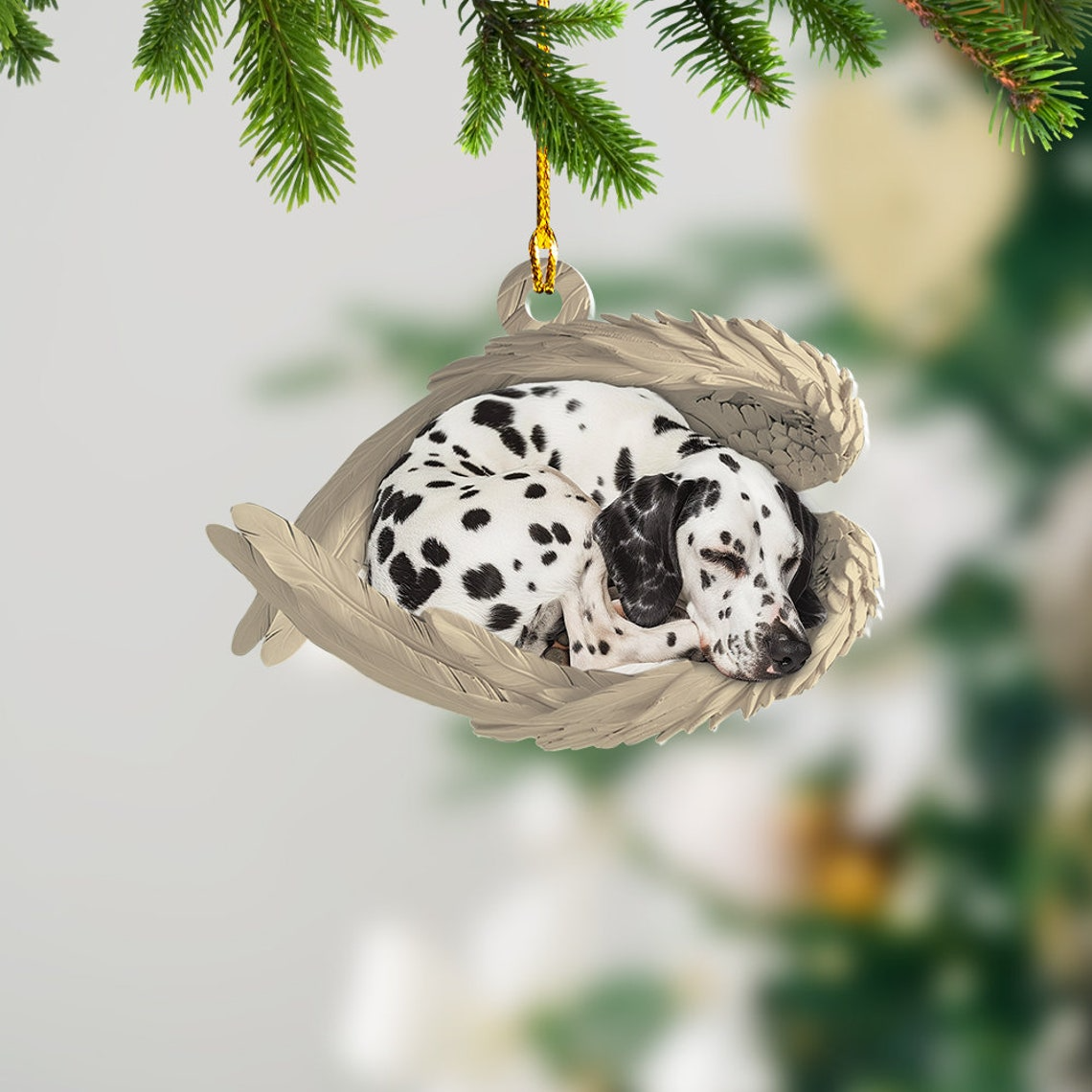 Dalmatian Dog Sleeping Angel Wings Ornament, Dalmatian Dog Hanging Christmas Ornament Gift