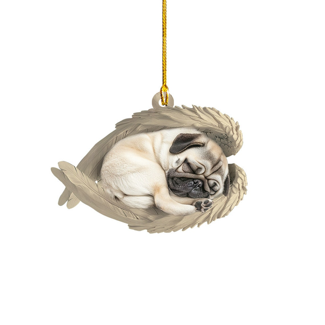 Lovely Pug Dog Hanging Christmas Ornament Gift, Pug Dog Sleeping Angel Wings Ornament Decor