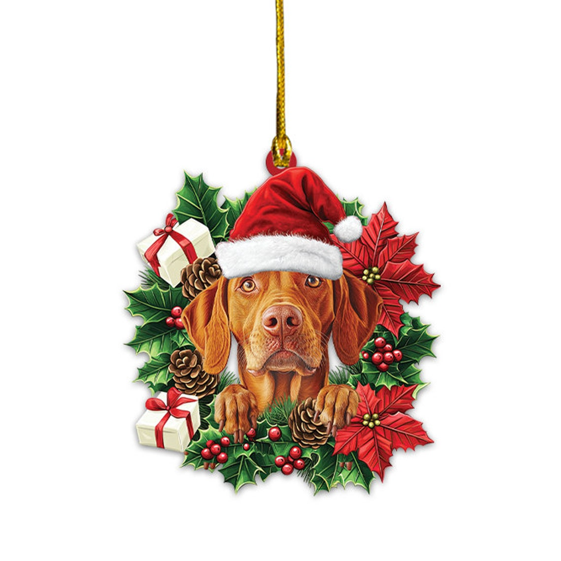 Vizsla Dog Hanging Christmas Wreath Ornament, Vizsla Dog Christmas Tree Ornament Decor