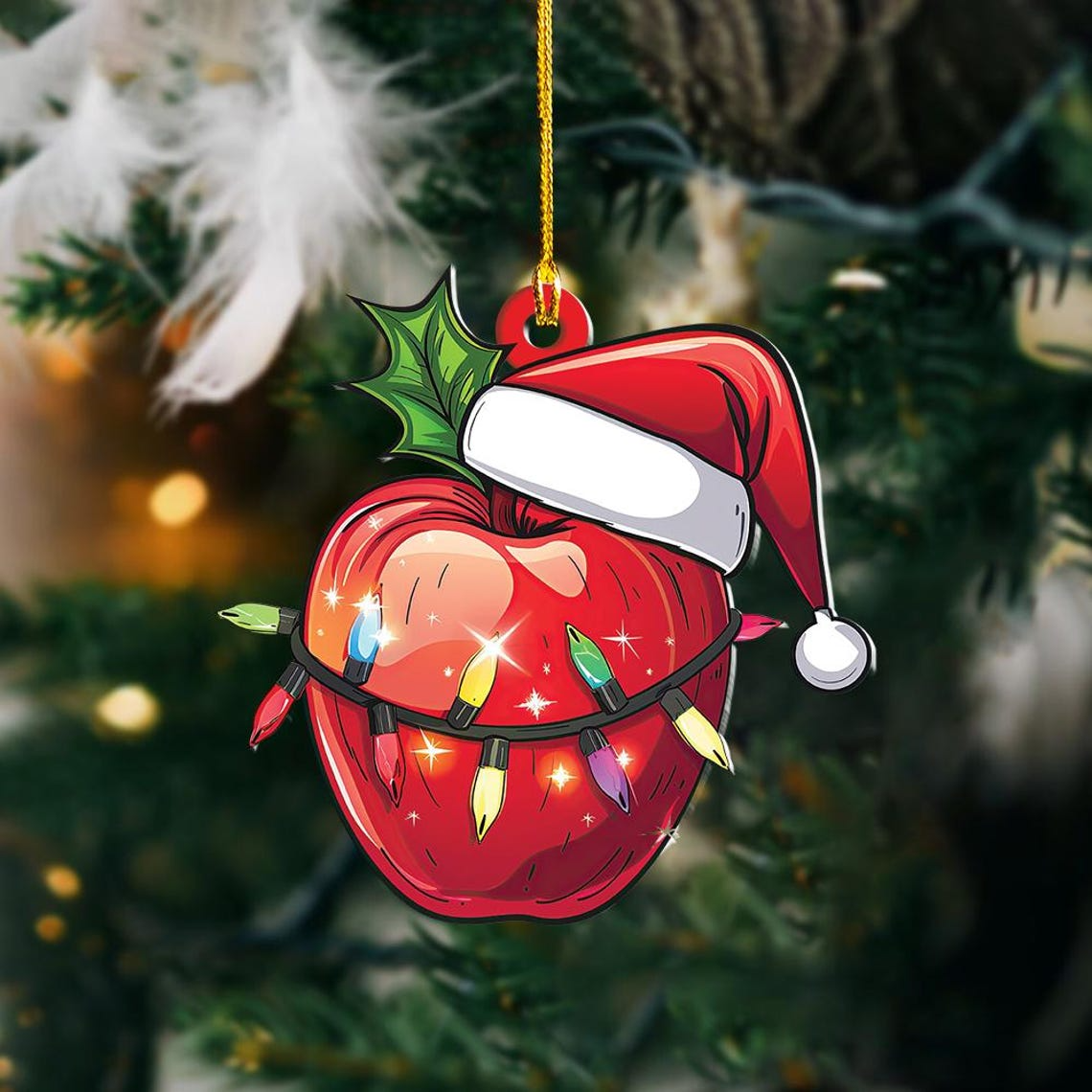 Red Apple Christmas Lights Ornament, Red Apple Flat Hanging Ornament Lovers Gift