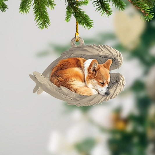 Cute Corgi Dog Sleeping Angel Wings Ornament, Corgi Dog Hanging Christmas Ornament Gift