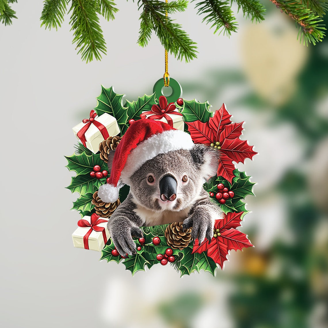 Koala Hanging Christmas Wreath Ornament, Christmas Ornament Koala Car Decor Holiday Gift