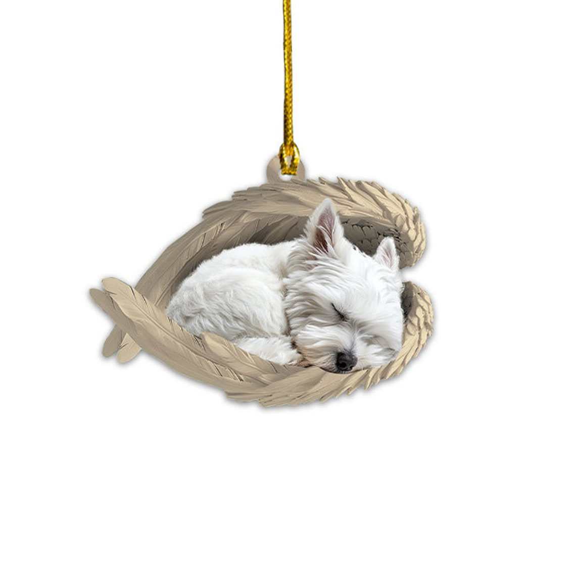 West Highland White Terrier Dog Sleeping Angel Wings Ornament, Cute Dog Christmas Ornament Decor