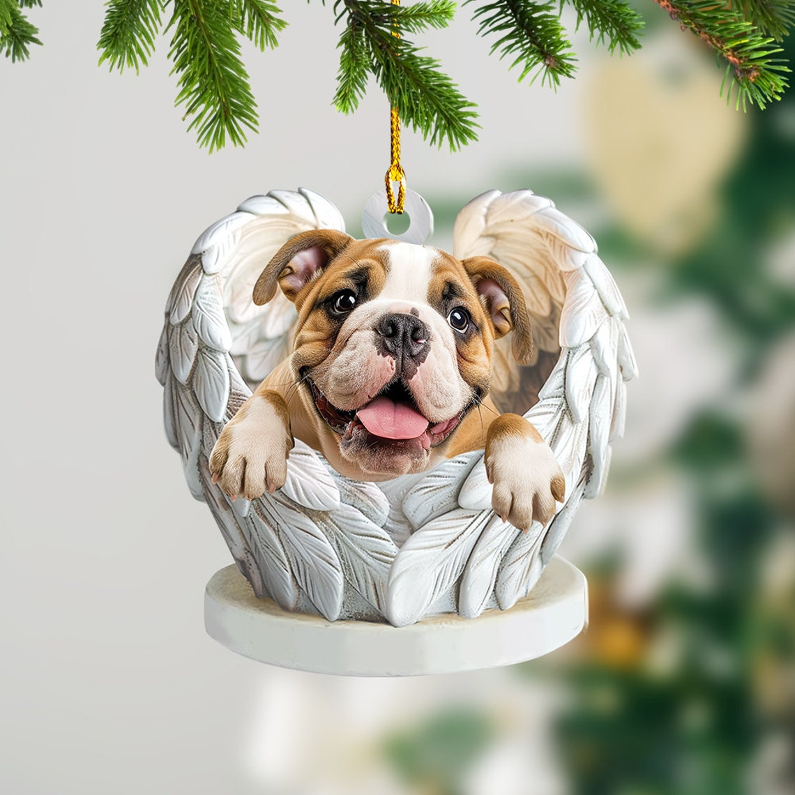 Bulldog Dog Angel Wings Christmas Ornament, Lovely Bulldog Hanging Christmas Ornament Gift