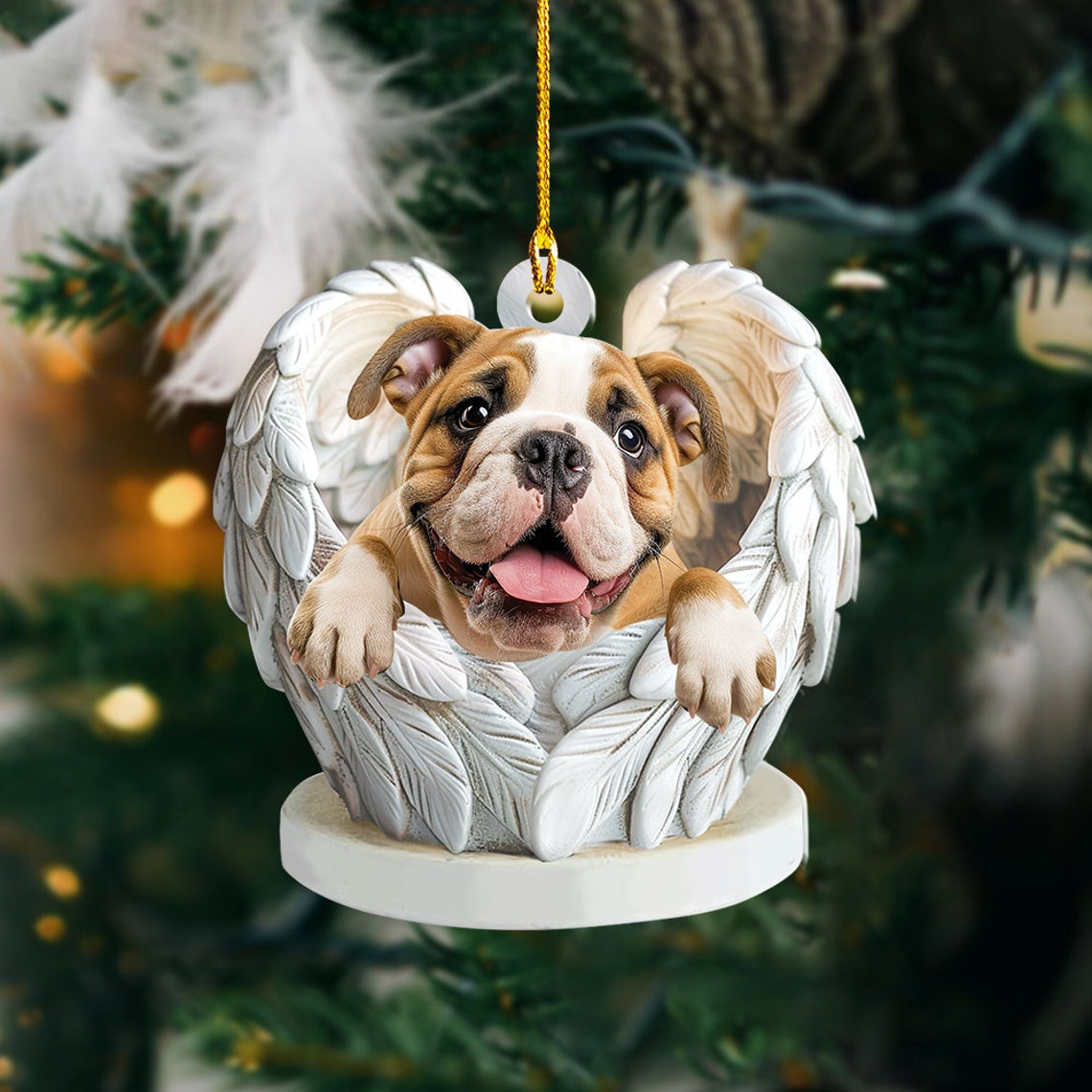 Bulldog Dog Angel Wings Christmas Ornament, Lovely Bulldog Hanging Christmas Ornament Gift