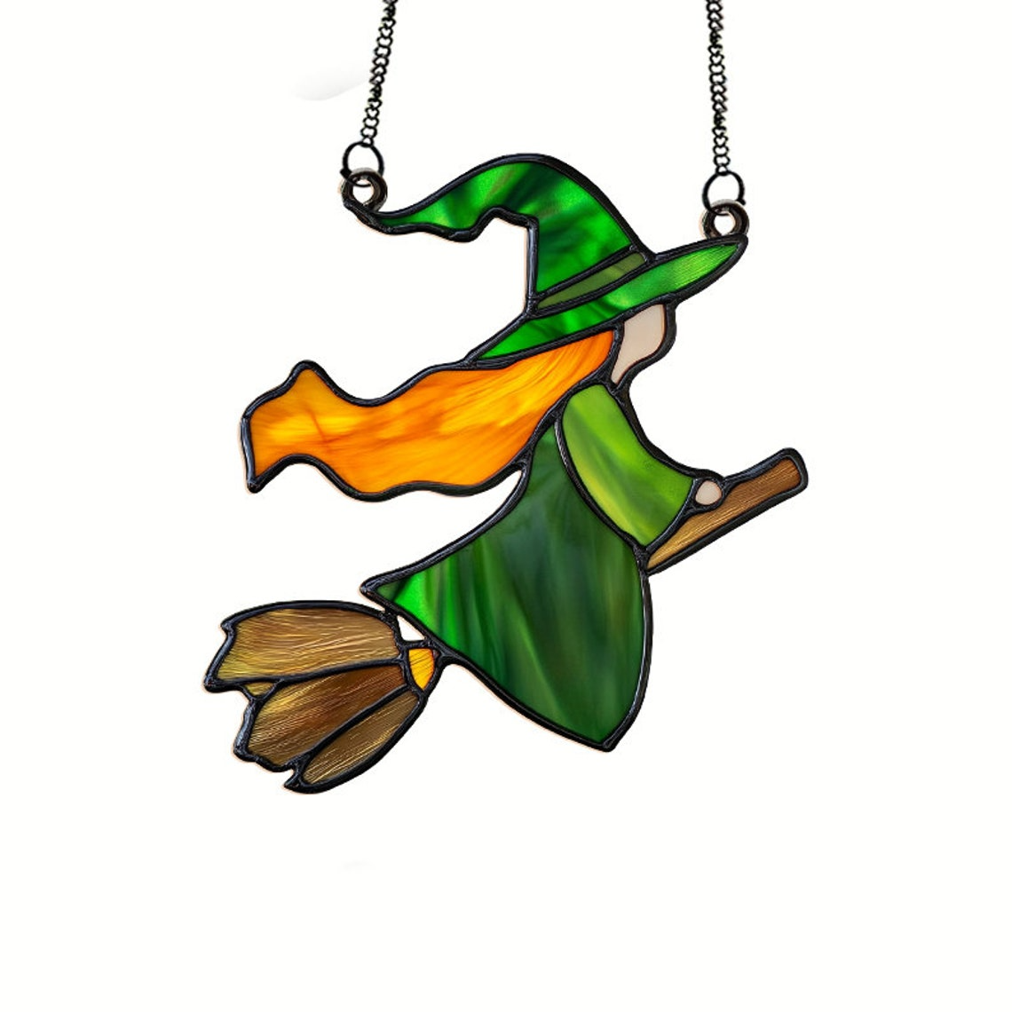 Baby Witch Riding Broomstick Suncatcher, Little Witch Hanging Ornament Home Decor