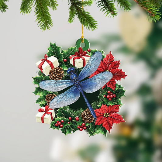 Lovely Dragonfly Christmas Wreath Ornament, Dragonfly Christmas Tree Ornament Decor