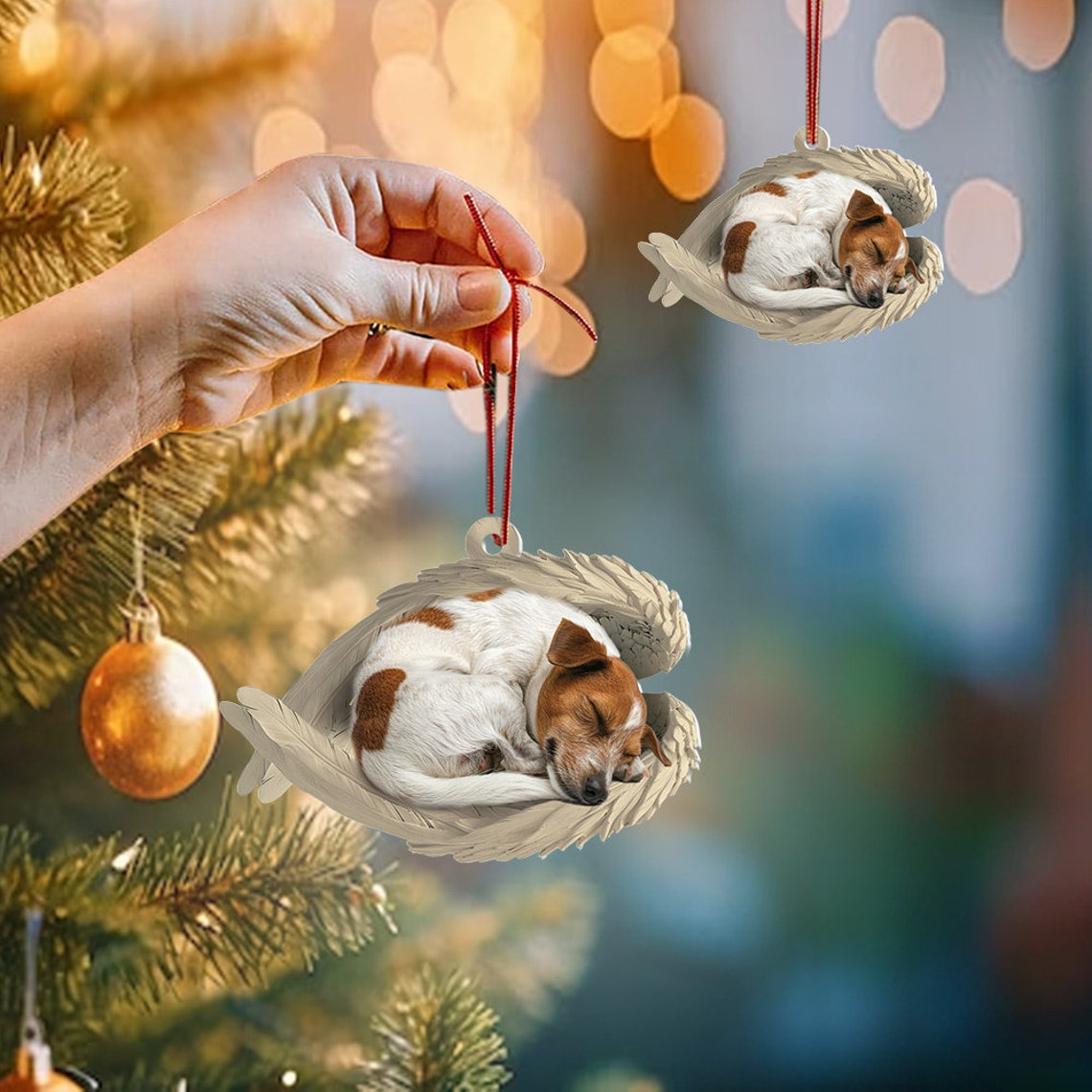 Parson Russell Dog Angel Wings Ornament Gift, Parson Russell Dog Sleeping Christmas Ornament