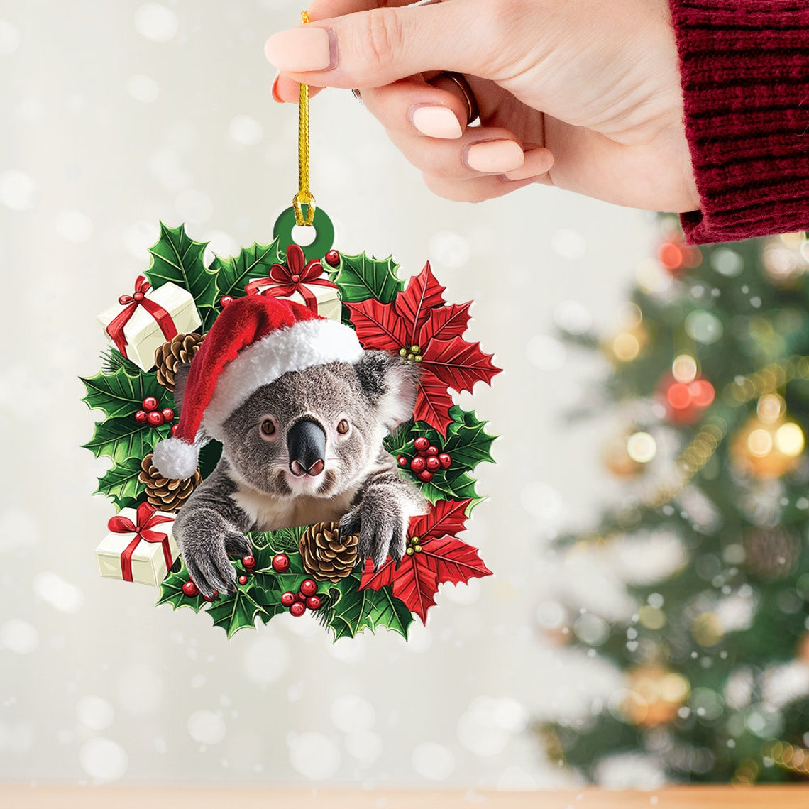 Koala Hanging Christmas Wreath Ornament, Christmas Ornament Koala Car Decor Holiday Gift