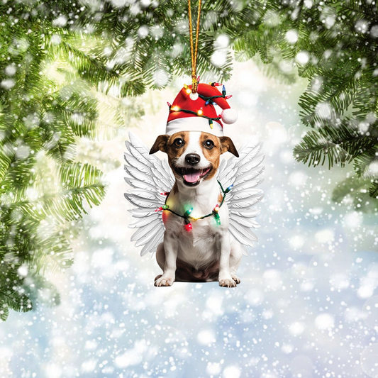 Russell Terrier Dog Angel Wings Hanging Ornament, Russell Terrier Dog Christmas Ornament Gift