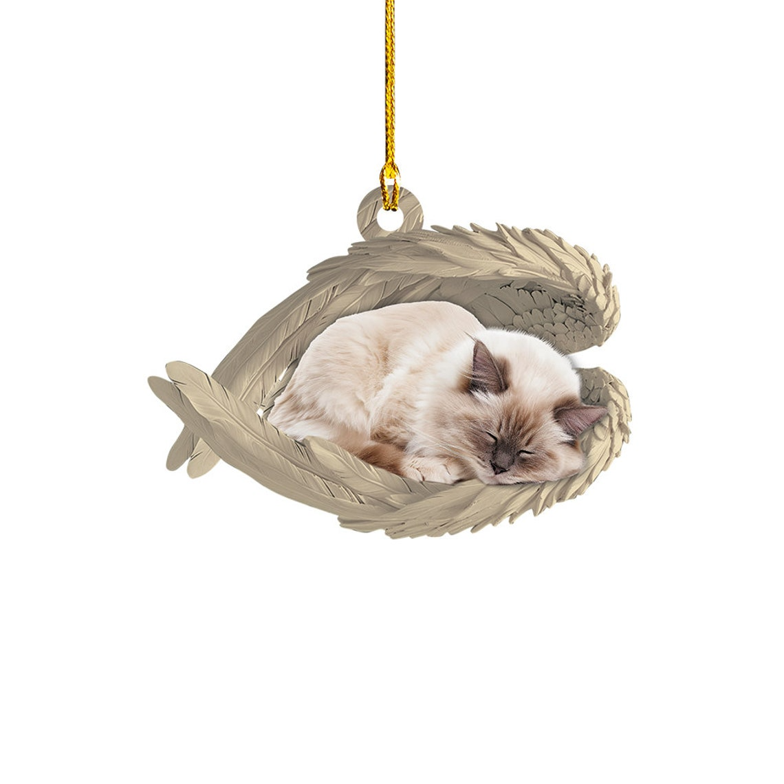 Unique Birman Cat Sleeping Hanging Angel Ornament, Birman Cat Angel Wings Ornament Decor Gift