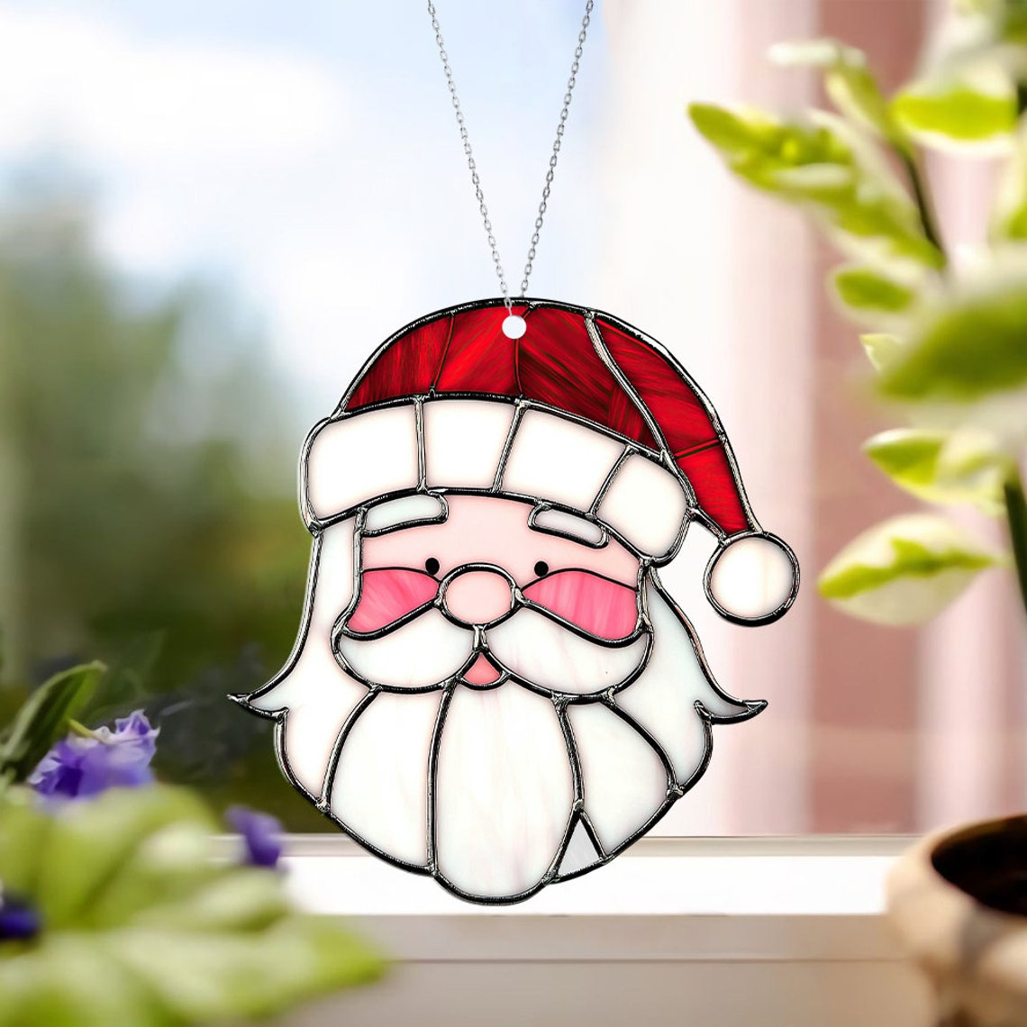 Santa Face Suncatcher Ornament, Santa Christmas Ornament Decor