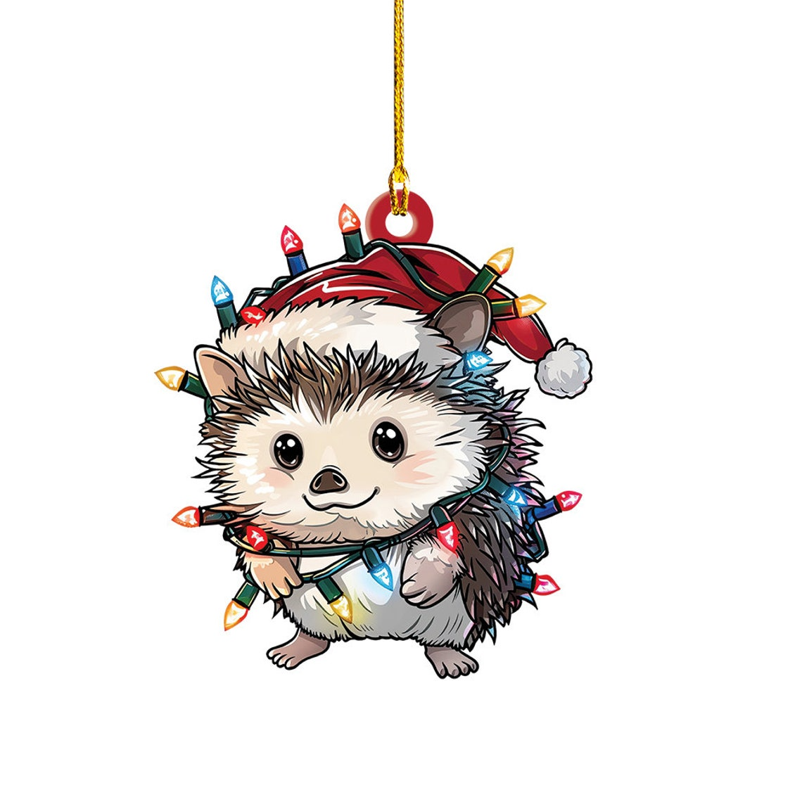 Baby Hedgehog Christmas Lights Ornament, Hedgehog Wearing Hat Santa Christmas Ornament