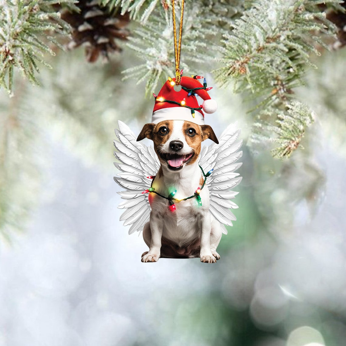 Russell Terrier Dog Angel Wings Hanging Ornament, Russell Terrier Dog Christmas Ornament Gift