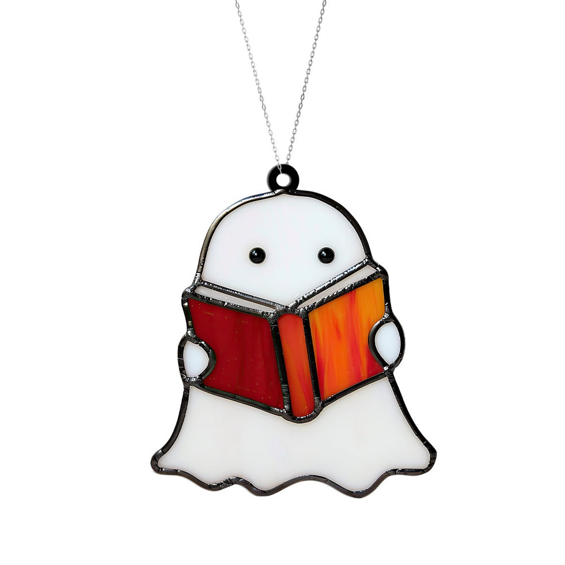 Ghost Reading Book Alone Suncatcher, Ghost Librarian Hanging Ornament Decor