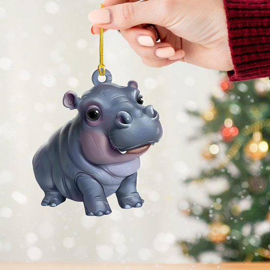 Cute Baby Hippo Moo Deng Christmas Ornament, Hippo Hanging Christmas Ornament Decor Gift