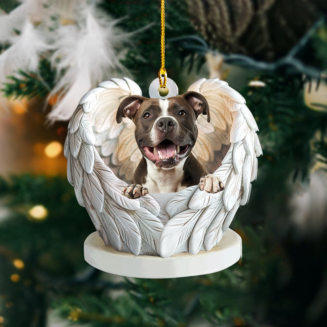 Pit Bull Dog Angel Wings Christmas Ornament, Pit Bull Dog Hanging Christmas Ornament Gift