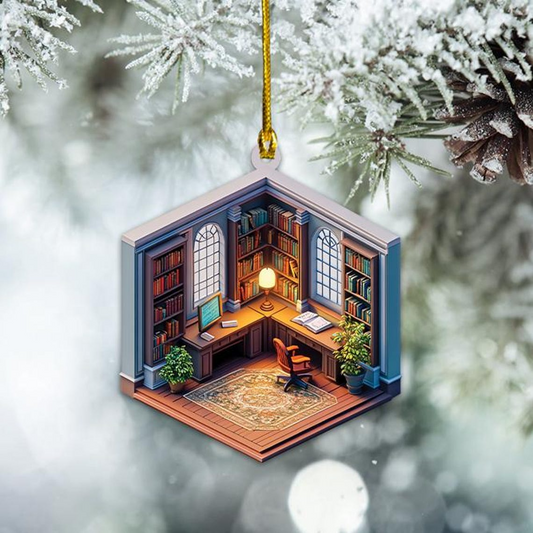 Reading Room Christmas Hanging Ornament, Bookstore Christmas Ornament Decor Gift