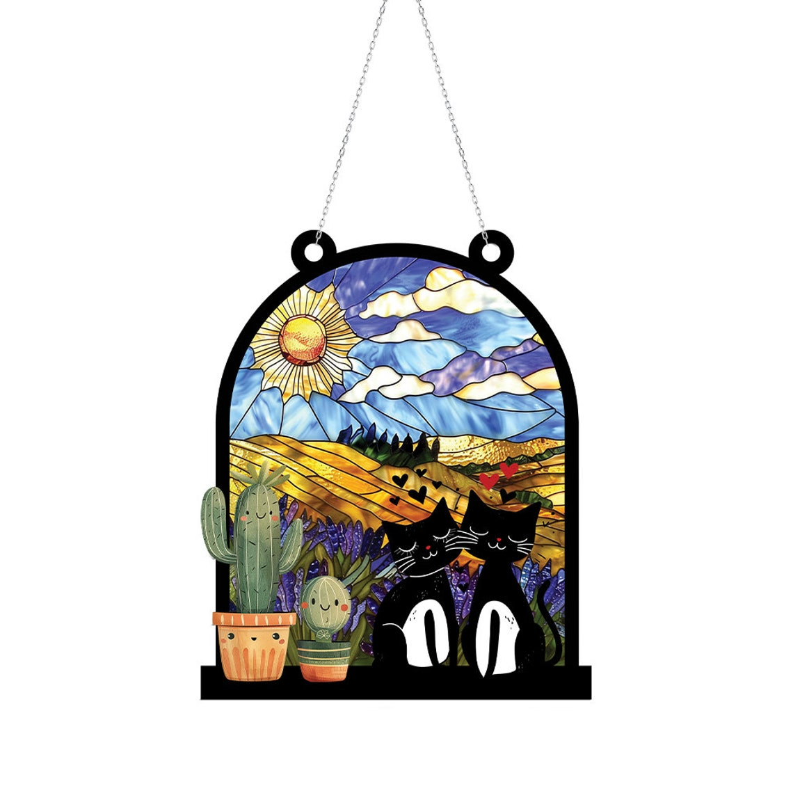 Black Cat Couple Hanging Suncatcher, Cute Cat Couple Window Hanging Decor